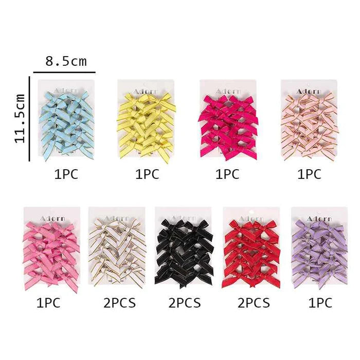 Mini Ribbon Bows Pack with Gold Trim (9 Colors) - 4.5cm Small Grosgrain Bows for Crafts, Hair Clips, Gift Wrapping, Scrapbooking, and DIY Projects (BW05A)