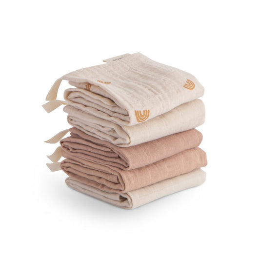 Mushie - Muslin Washcloth - Organic Cotton - Pack Of 5 - Rainbow Combo