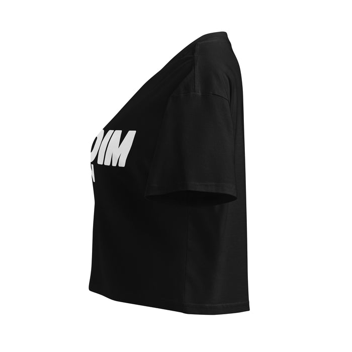 Black Summer Crop Top with short sleeves and white statement graphic