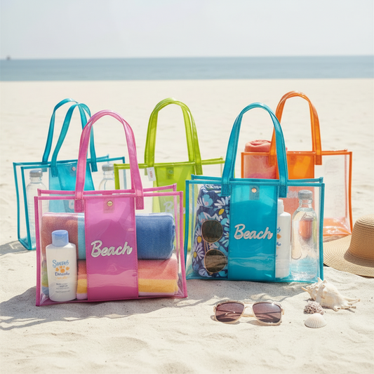 Nicole Clear Holographic Beach Tote Bag Bulk Set (12-Pack) (QE3171A)