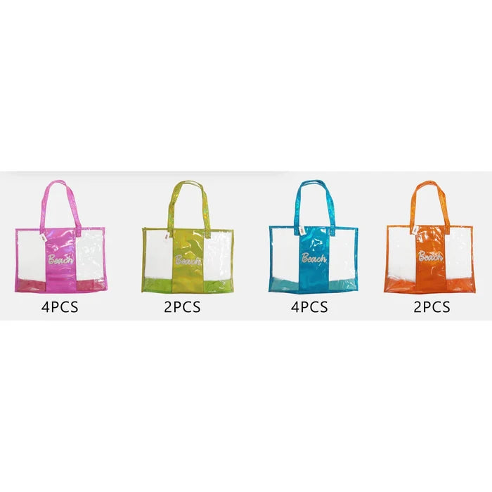 Nicole Clear Holographic Beach Tote Bag Bulk Set (12-Pack) (QE3171A)