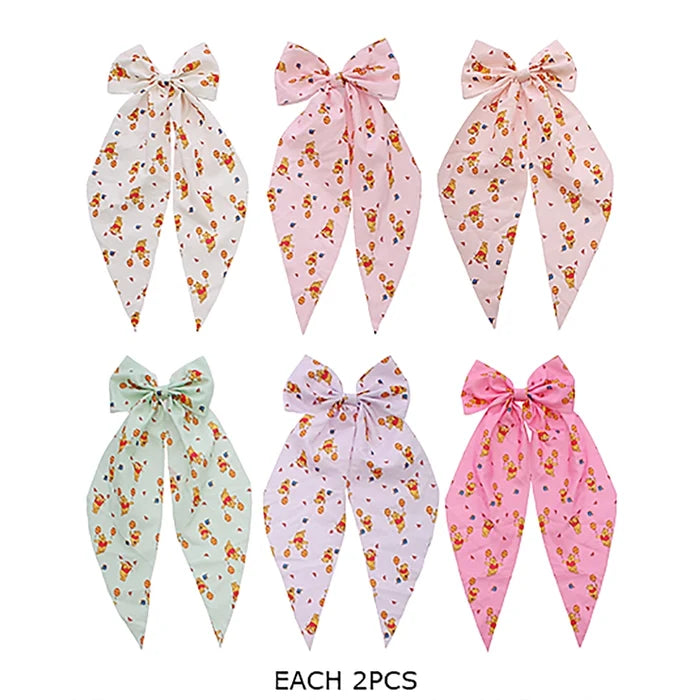 Oversized Cute Bear Print Hair Bow Clips with Long Streamers – Large Ribbon Hair Bows for Women & Girls (32cm) (RBW-1341R)