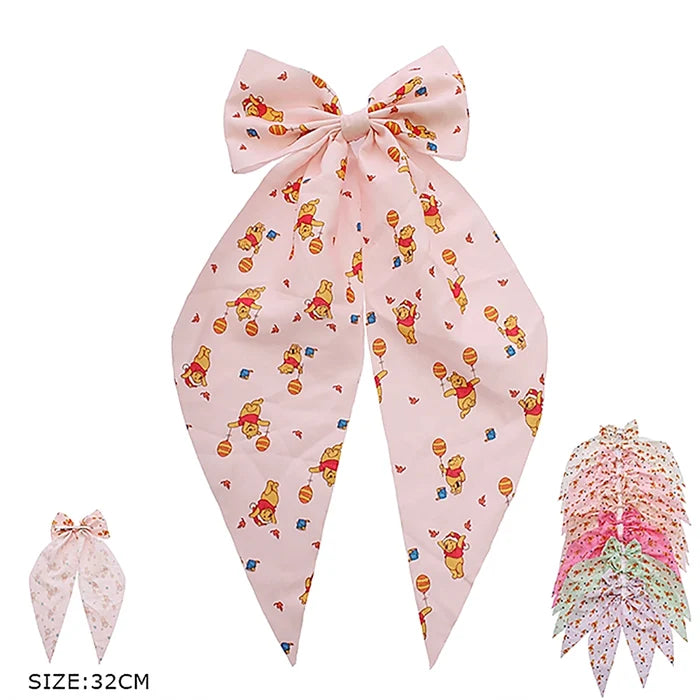 Oversized Cute Bear Print Hair Bow Clips with Long Streamers – Large Ribbon Hair Bows for Women & Girls (32cm) (RBW-1341R)