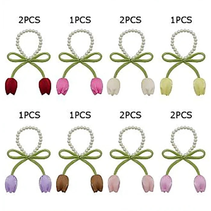 Pearl Tulip Curtain Tiebacks, Floral Curtain Holdbacks Set, Decorative Window Drape Ties for Home & Bedroom Decor (HS-50275S)