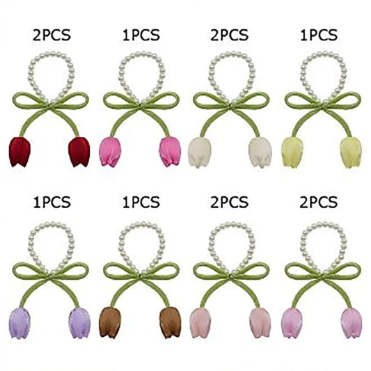 Pearl Tulip Curtain Tiebacks, Floral Curtain Holdbacks Set, Decorative Window Drape Ties for Home & Bedroom Decor (HS-50275S)