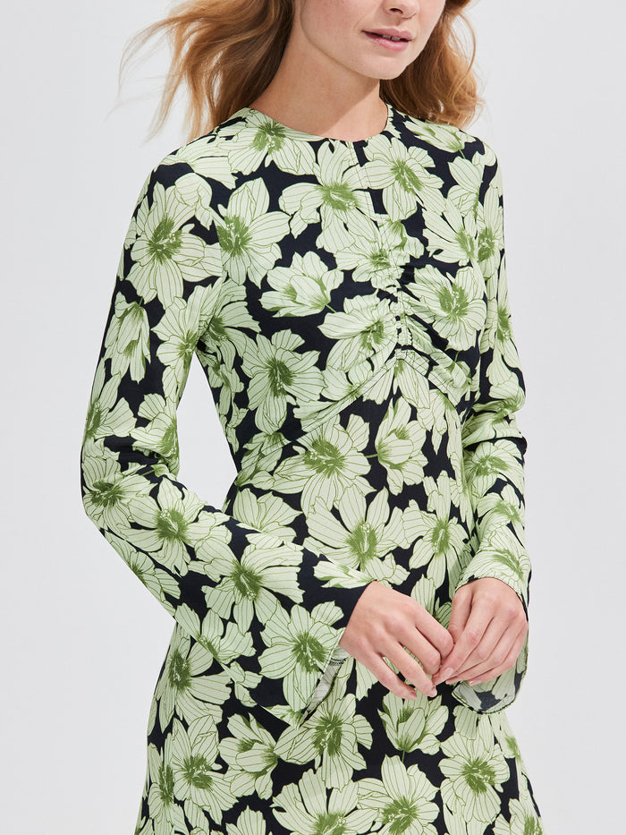 Petite Green Floral Flute Sleeve Dress