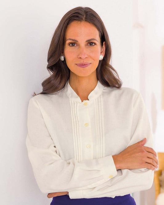 Pintuck Cream Cotton And Wool Mix Blouse - Cream - James Meade