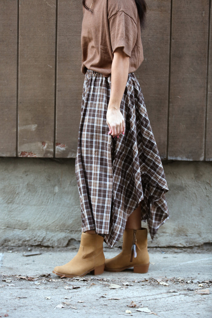 Plaid Unevenhem Mini Skirt