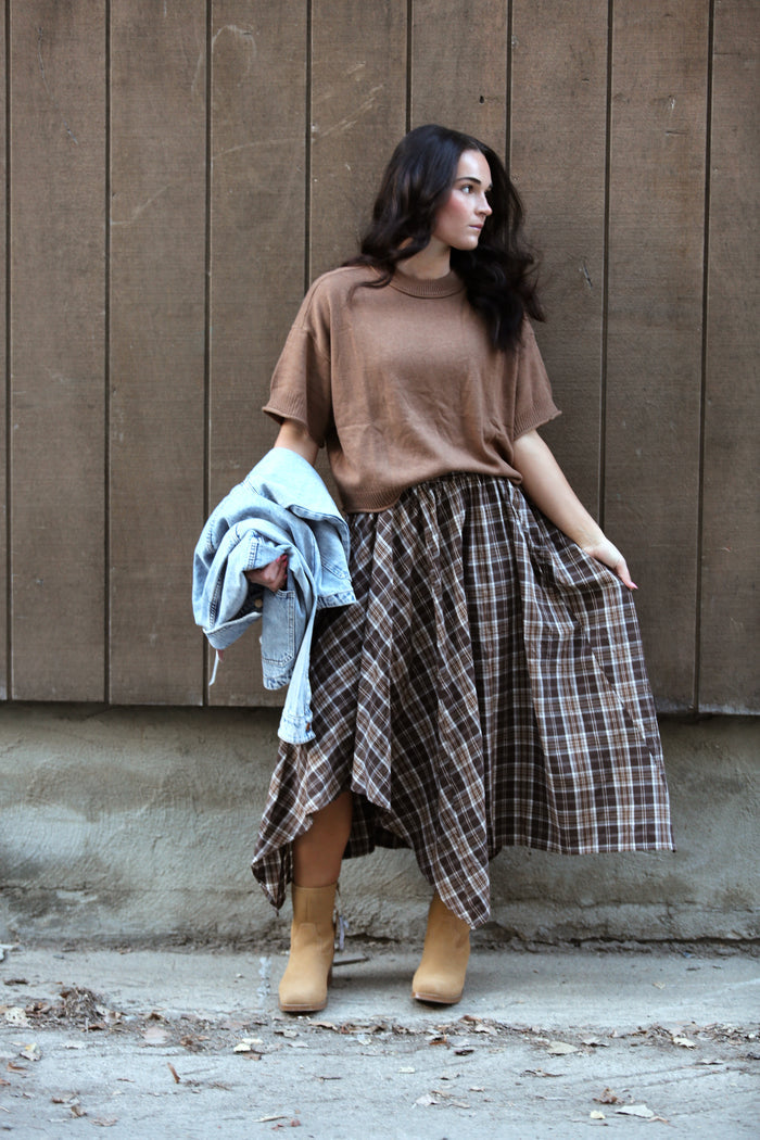 Plaid Unevenhem Mini Skirt