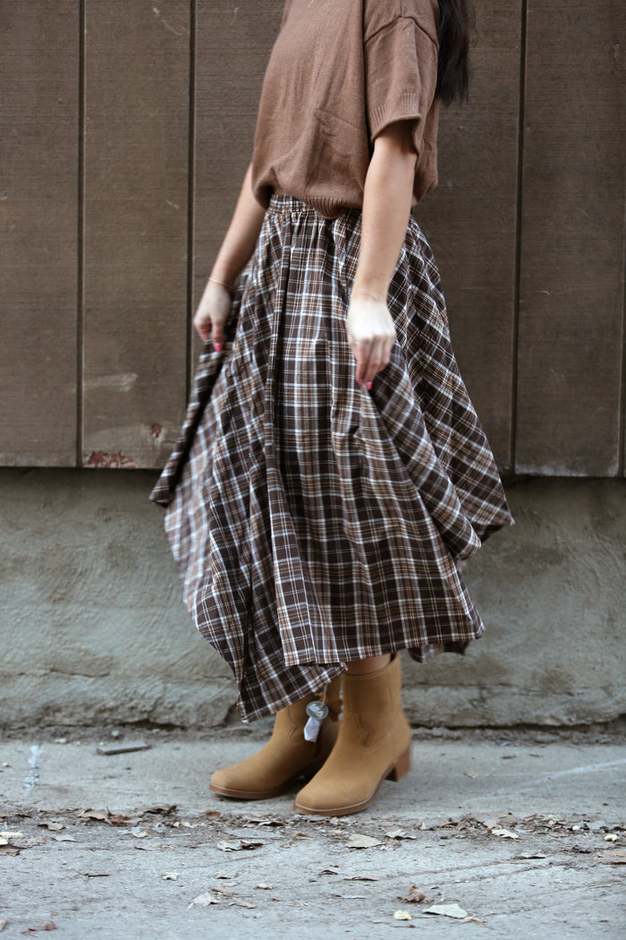 Plaid Unevenhem Mini Skirt
