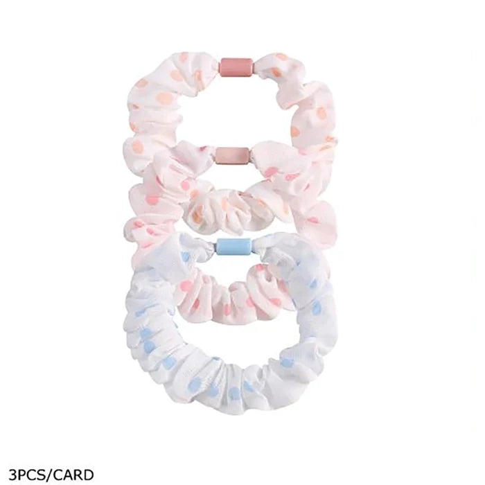 Polka Dot Pastel Hair Scrunchies Set – Cute Fabric Elastic Hair Ties for Girls and Women, Gentle No-Damage Ponytail Holders (HS-50262S)