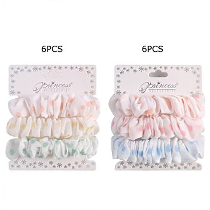 Polka Dot Pastel Hair Scrunchies Set – Cute Fabric Elastic Hair Ties for Girls and Women, Gentle No-Damage Ponytail Holders (HS-50262S)