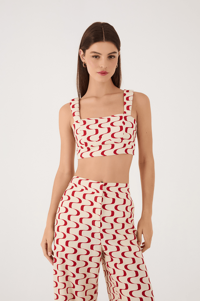 Red Copanema Square Neck Smocked Sleeveless Crop Top_3