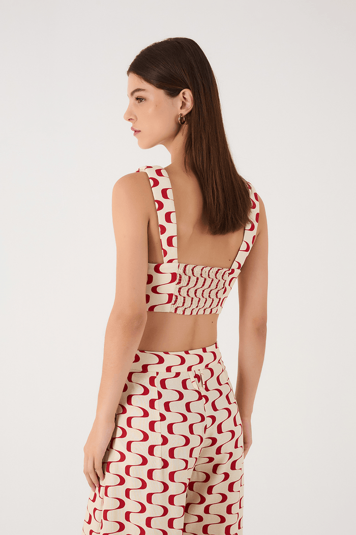 Red Copanema Square Neck Smocked Sleeveless Crop Top_6