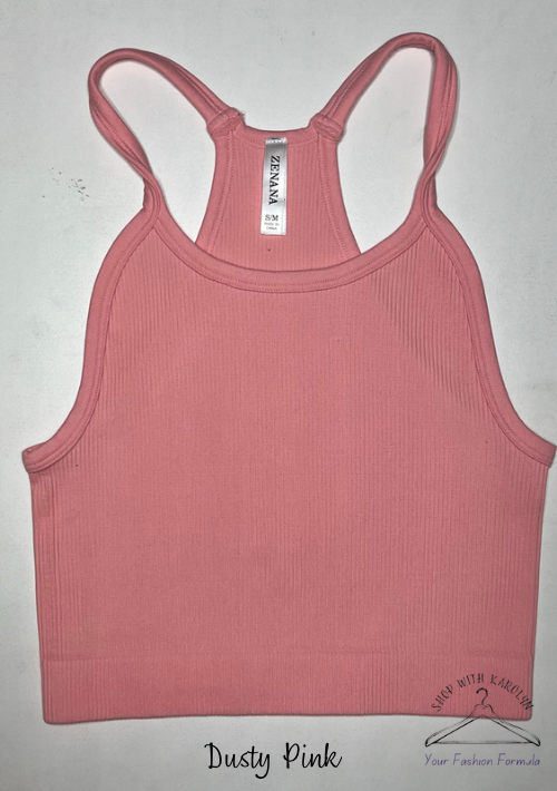 Ribbed Cropped Racerback Cami bralette Brami thin strap by Zenana 6071