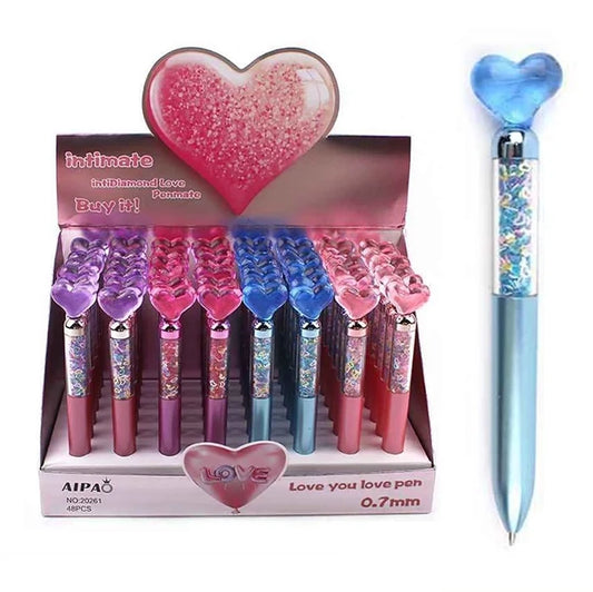 Romantic Heart-Topped Glitter Pens - 48pc Display Set (ANV-1380)
