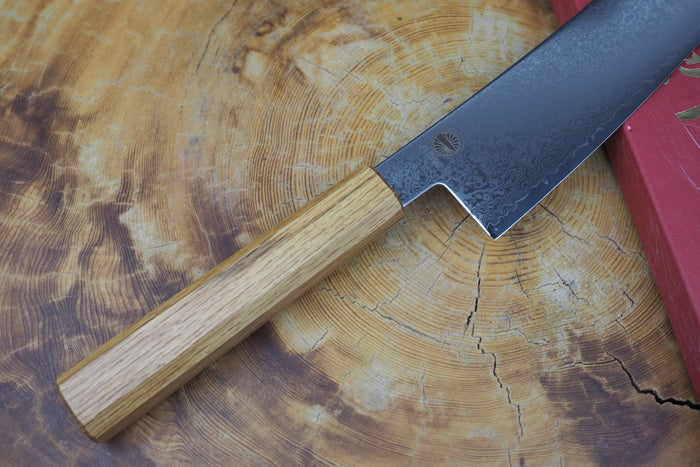 Sakai Jikko "Loco Damascus" Wa-Gyuto Knife VG10 Mirror-Polished Nickel Damascus with Japanese Oak Handle (21cm/24cm)