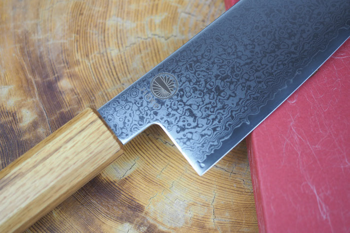 Sakai Jikko "Loco Damascus" Wa-Gyuto Knife VG10 Mirror-Polished Nickel Damascus with Japanese Oak Handle (21cm/24cm)