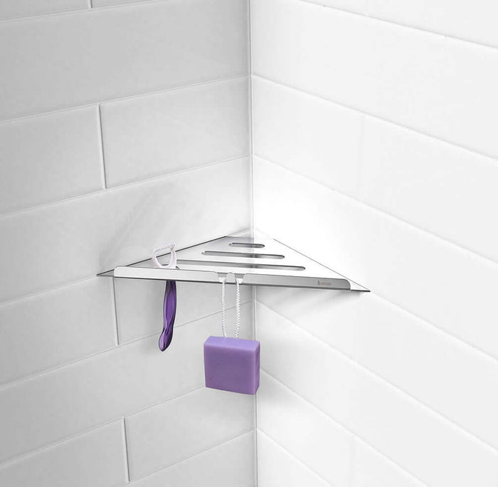 Sideline Collection Grout Line Corner Shower Shelf, Polished Stainless Steel or Matte Black - SMEDBO