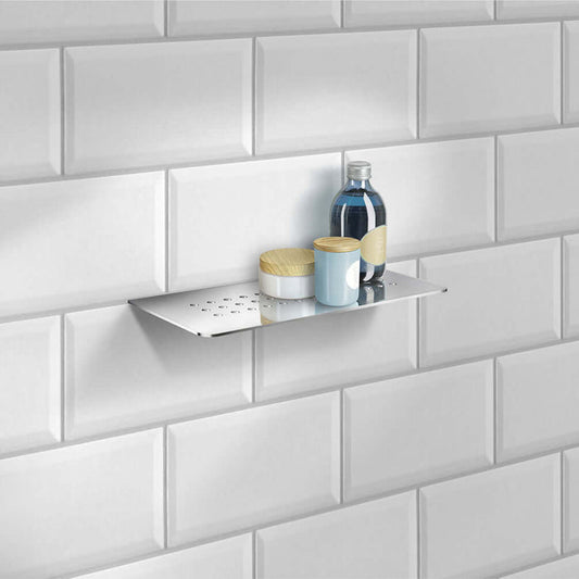 Sideline Collection Grout Line Straight Shower Shelf, Polished Stainless Steel, Matte Black - SMEDBO