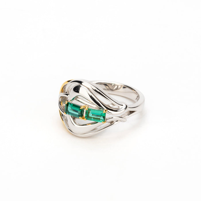 Silver and 18k Vermeil Lab Grown Emerald Alchemy Ring