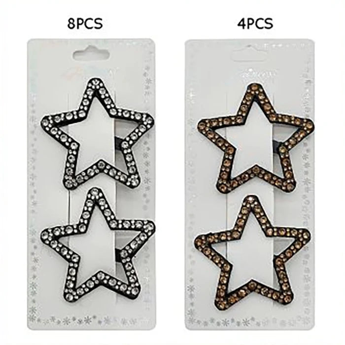 Sparkly Rhinestone Star Hair Clips (2-Pack) | Hollow Cutout Star Hair Barrettes & Duckbill Clips for Girls, Teens, and Women (6cm) (TK-1197S)
