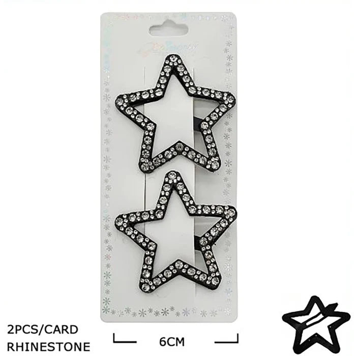 Sparkly Rhinestone Star Hair Clips (2-Pack) | Hollow Cutout Star Hair Barrettes & Duckbill Clips for Girls, Teens, and Women (6cm) (TK-1197S)