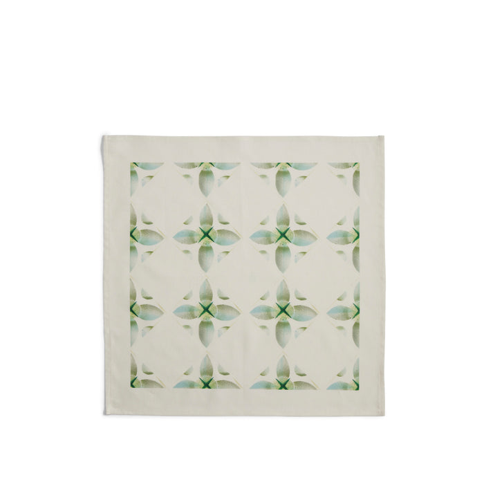 Stencil and Spray Painted Linen Napkin in Cyan