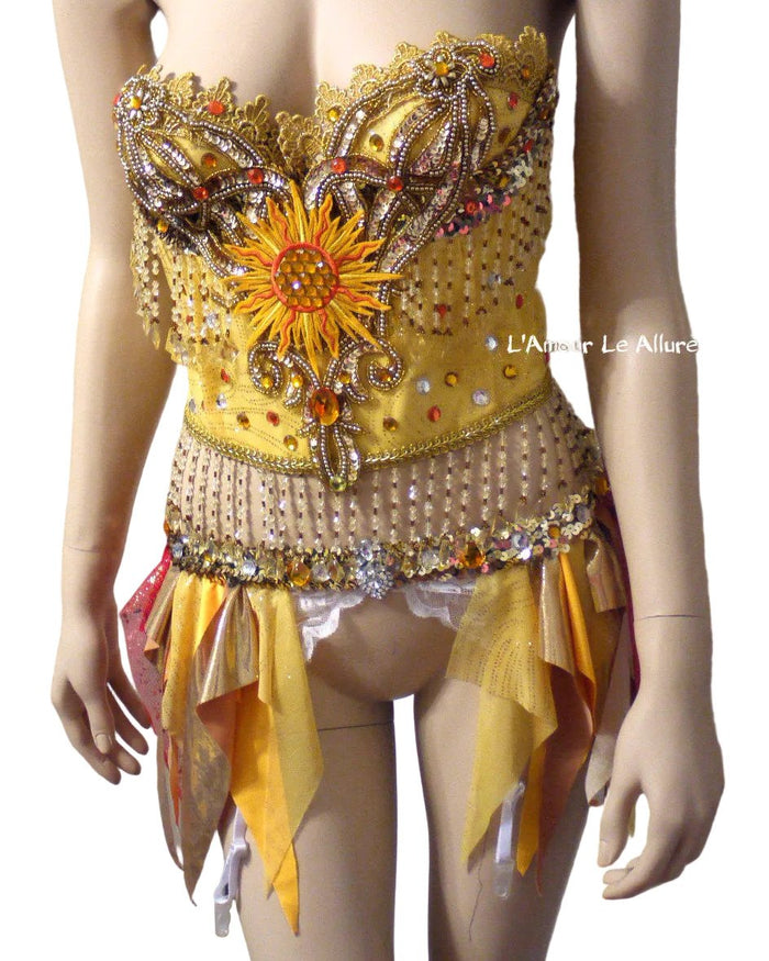 Sun Rave Crop Top and Garter Belt Dance Halloween Costume Bra Corset
