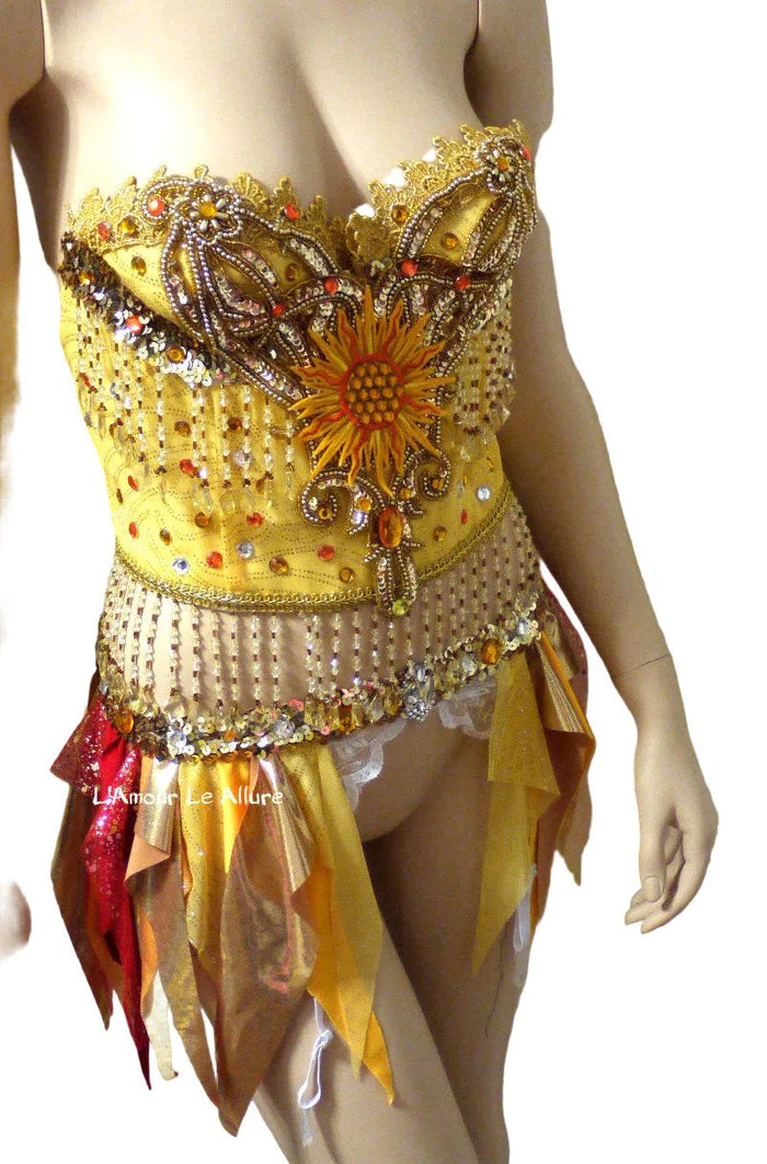 Sun Rave Crop Top and Garter Belt Dance Halloween Costume Bra Corset