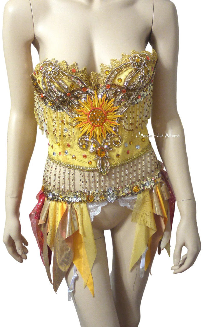 Sun Rave Crop Top and Garter Belt Dance Halloween Costume Bra Corset