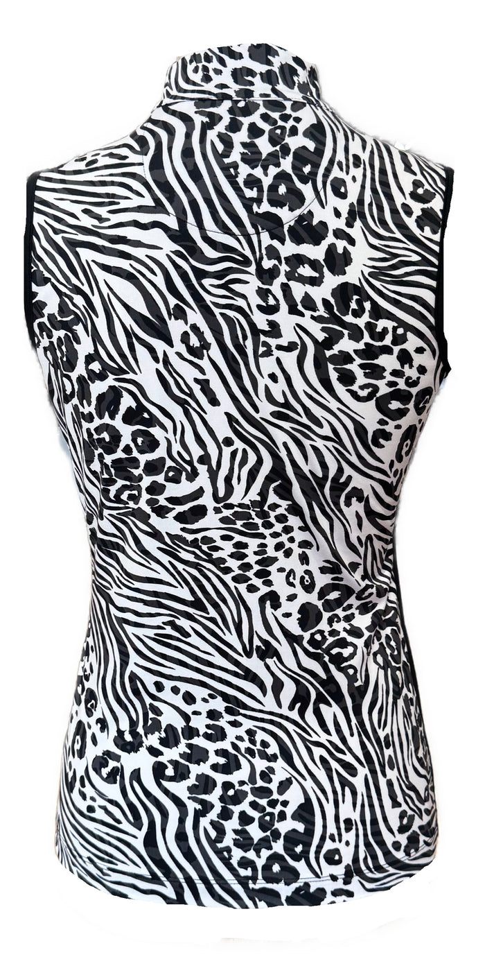 Tail White Label Black & White Mixed Animal Print Sleeveless Mock Polo Size XS