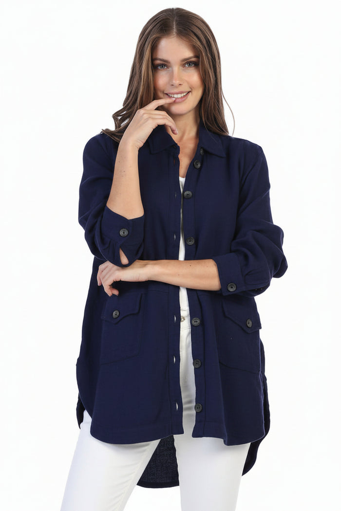 Textured Hi-Low Shirt/Jacket in Navy - JG004-NVY