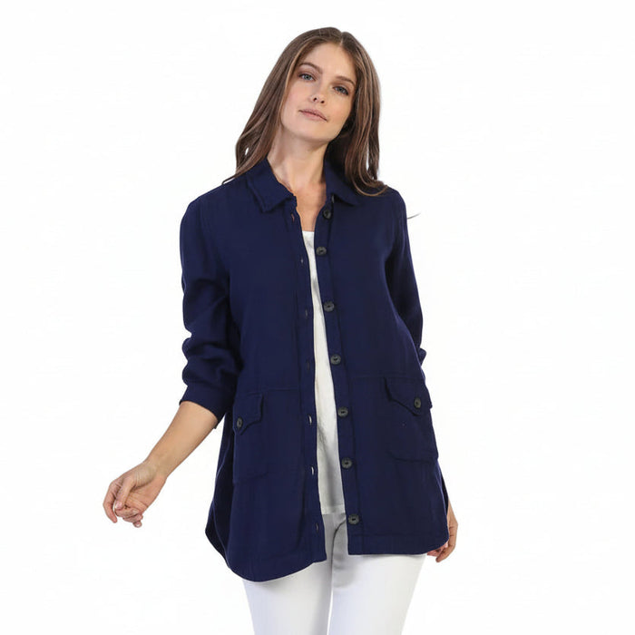 Textured Hi-Low Shirt/Jacket in Navy - JG004-NVY