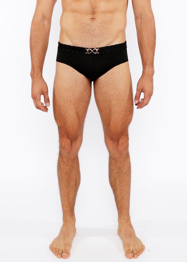 TEXTURED SWIM BRIEF W/ FRONT BUCKLE