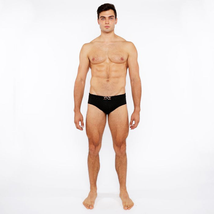 TEXTURED SWIM BRIEF W/ FRONT BUCKLE