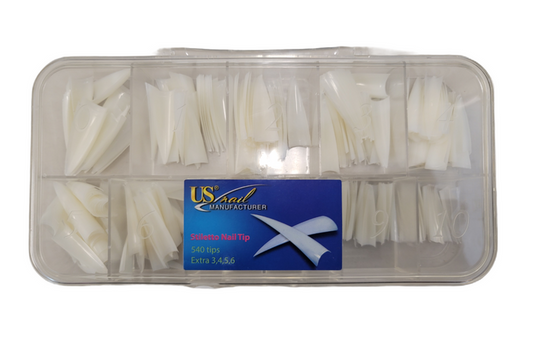 US Nail Manufacturer Stiletto Natural Nail Tips - 540 tips/Box