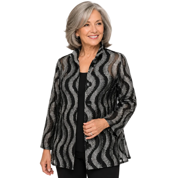 Wave Textured Mesh Jacket in Silver - 2461-SLV