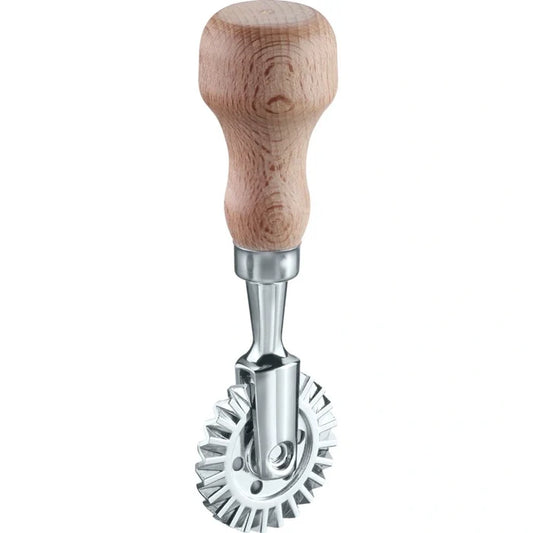 Metal dough cutter Sofia with beech wooden handle on a white background.