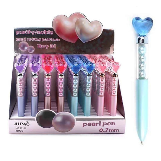 Whimsical Pearl Heart Decorative Ballpoint Pens - 48pc Display Box (ANV-1379)