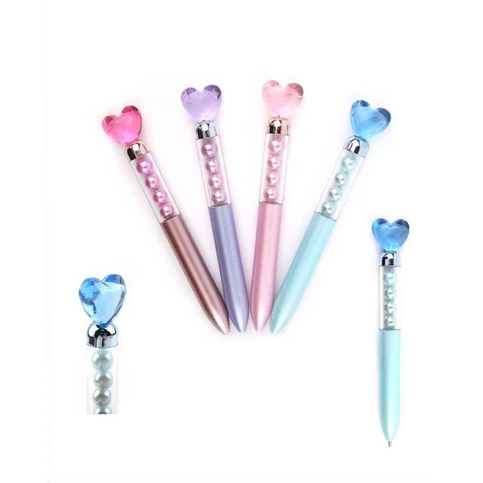 Whimsical Pearl Heart Decorative Ballpoint Pens - 48pc Display Box (ANV-1379)