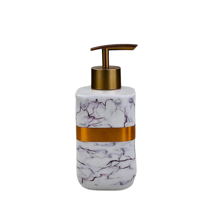 White Marble Pattern Golden Strap Bath Set - 4pcs - Home Hatch