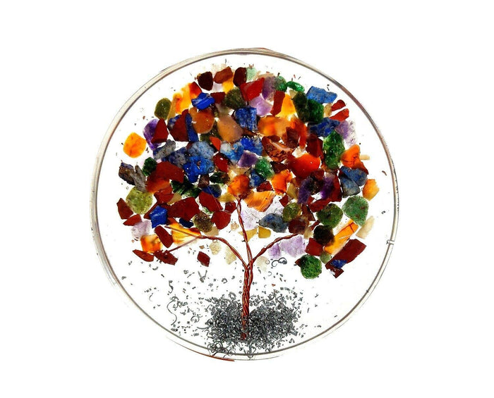 White Whale Gemstone Rock Crystal Round Tree Coaster Healing Reiki FENG Shui Gift Spiritual Luck