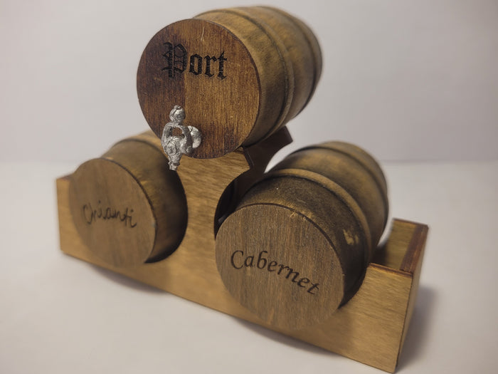Wooden Barrel Display Stand - Medium - Port, Chianti, and Cabernet on Display