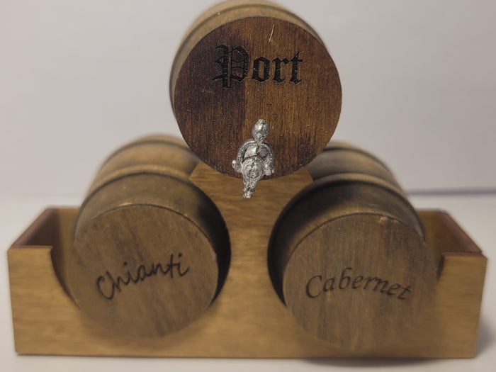 Wooden Barrel Display Stand - Medium - Port, Chianti, and Cabernet on Display