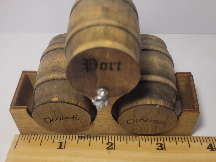 Wooden Barrel Display Stand - Medium - Port, Chianti, and Cabernet on Display