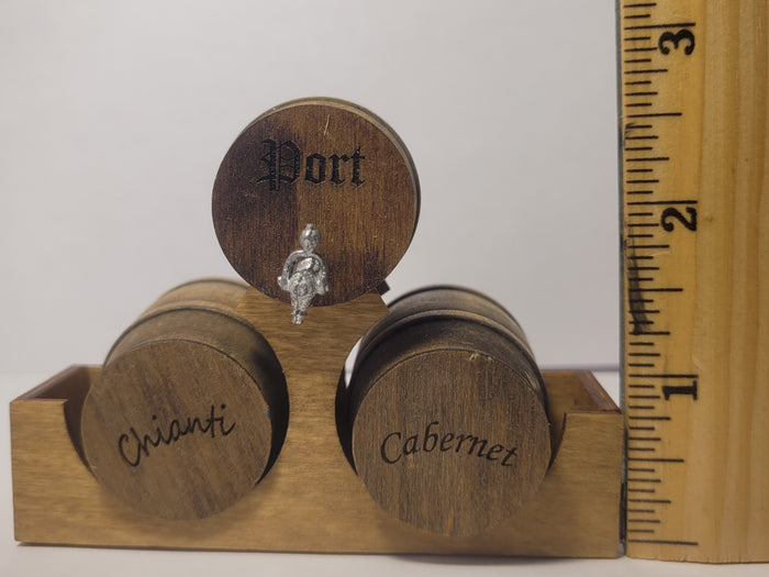 Wooden Barrel Display Stand - Medium - Port, Chianti, and Cabernet on Display